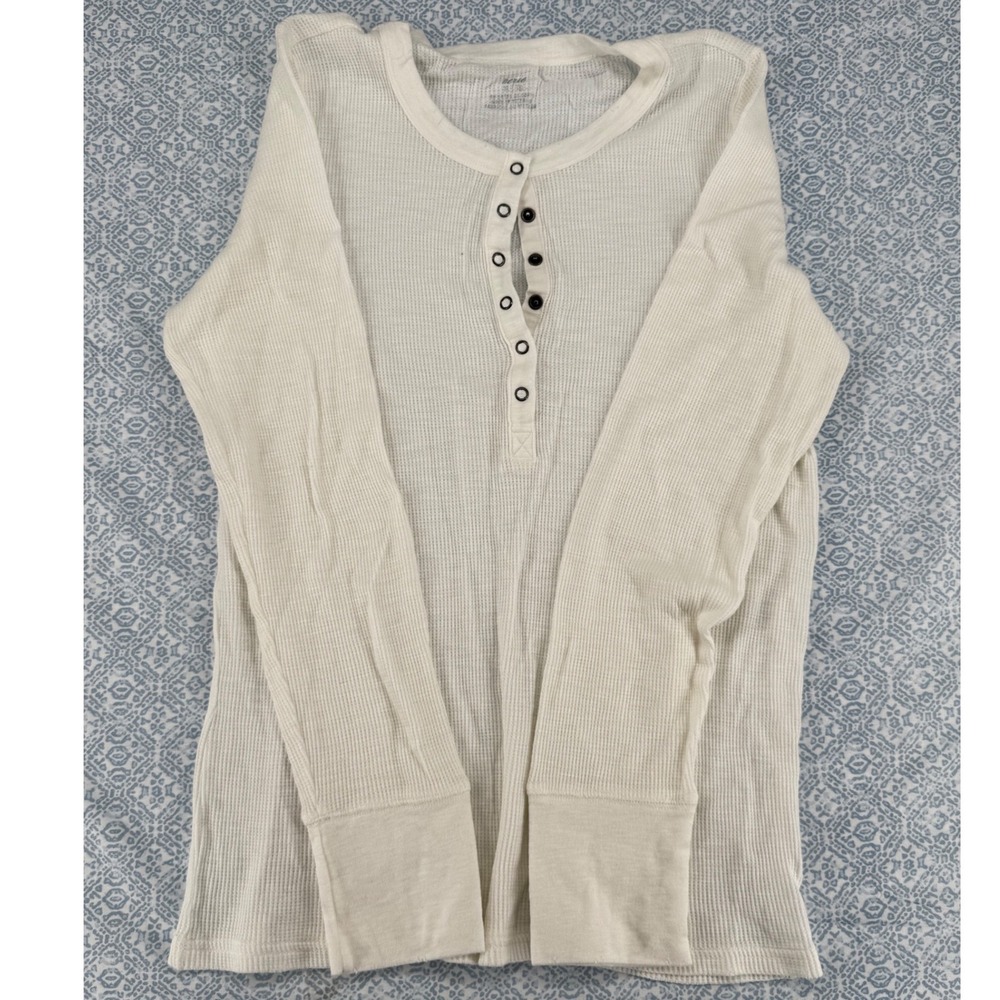 Aerie Womens XL Waffle Knit Henley Top Long Sleeve White Thermal Shirt